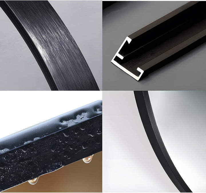 MEESALISA Lisa Runder Badspiegel ohne Beleuchtung Schwarz ф60cm Wandspiegel mit matt schwarz Metallr