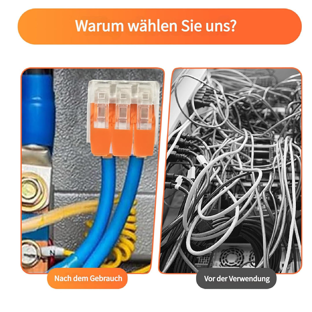 50 Stück Kabelverbinder 3-Leiter, Klemmen bis 4 mm², Verbindungsklemmen Klemme mit Betätigungshebel,