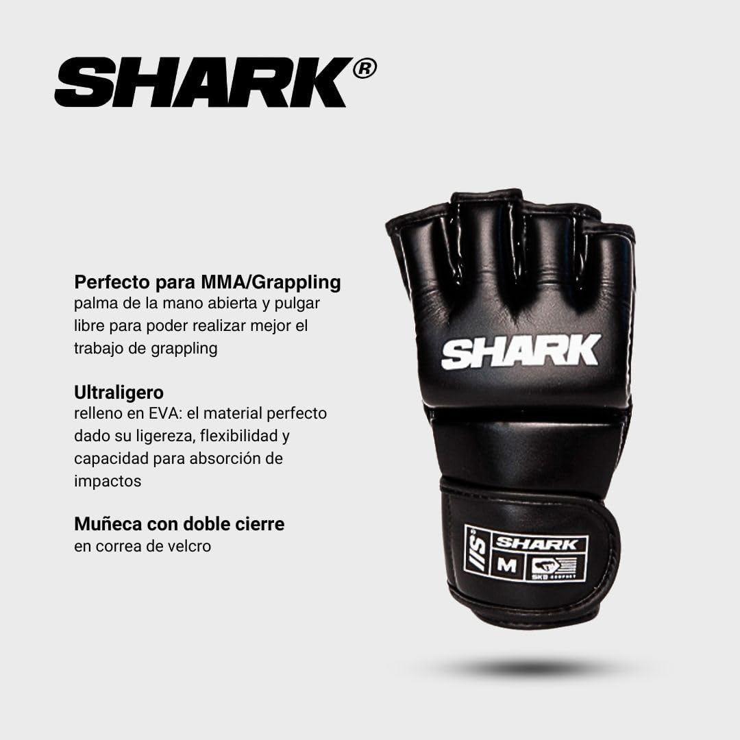 SHARK BOXING MMA Sparring/Kampfhandschuhe, MMA-Handschuhe, 100 ml Schwarz L, Schwarz L