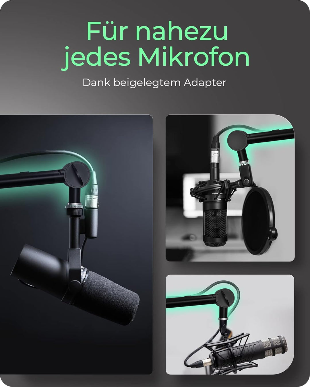 ICY BOX Professioneller Mikrofon-Arm mit Tischhalterung, 360 degree drehbar, 3/8 &
