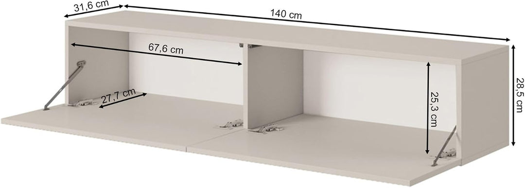 Selsey Veldio - TV Lowboard Weiss, mit gefräster Front, 175 cm breit, 140 x 31,6 x 30