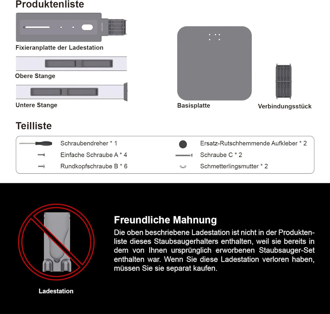 Staubsauger-Ständer mit klappbaren Aufbewahrungshaken &amp; robuster Carbonstahl-Basis – Bohrfreie Monta