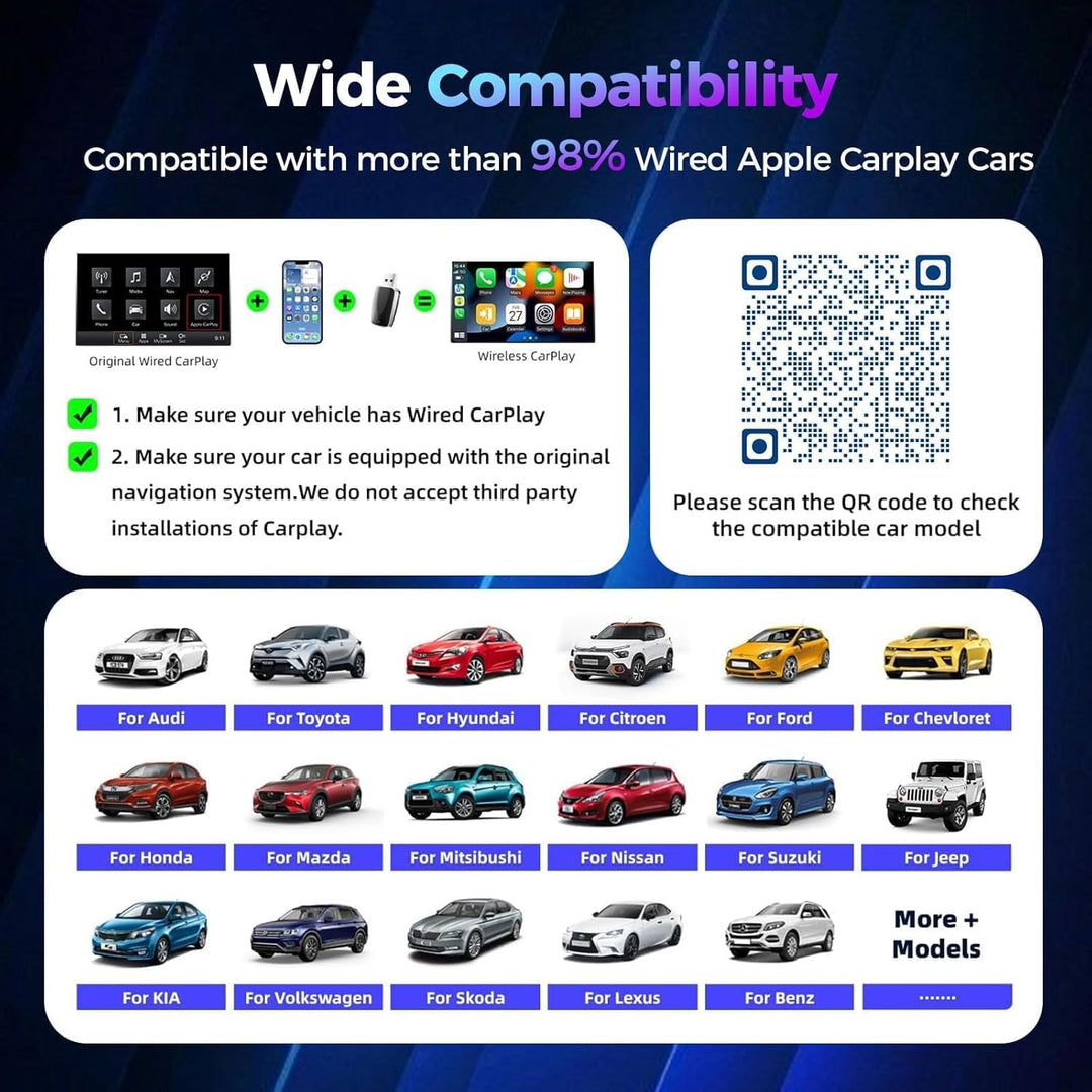 2026 Wireless Carplay &amp; Android Auto Adapter 2-in-1, 2.4+5.0 GHz WiFi Android Auto Adapter, Plug and