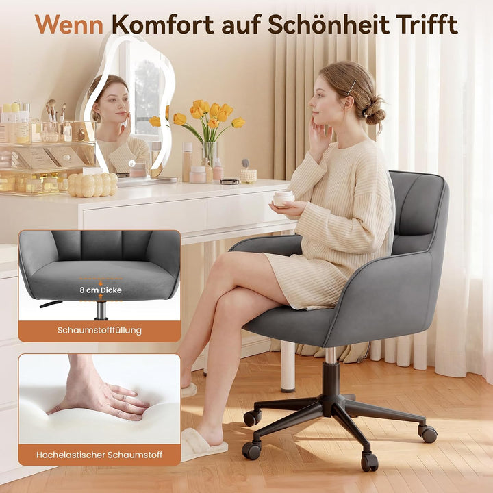 YOUDENOVA Schreibtischstuhl, Drehstuhl mit Rollen, Schminkstuhl Höhenverstellbar, Homeoffice Stuhl,