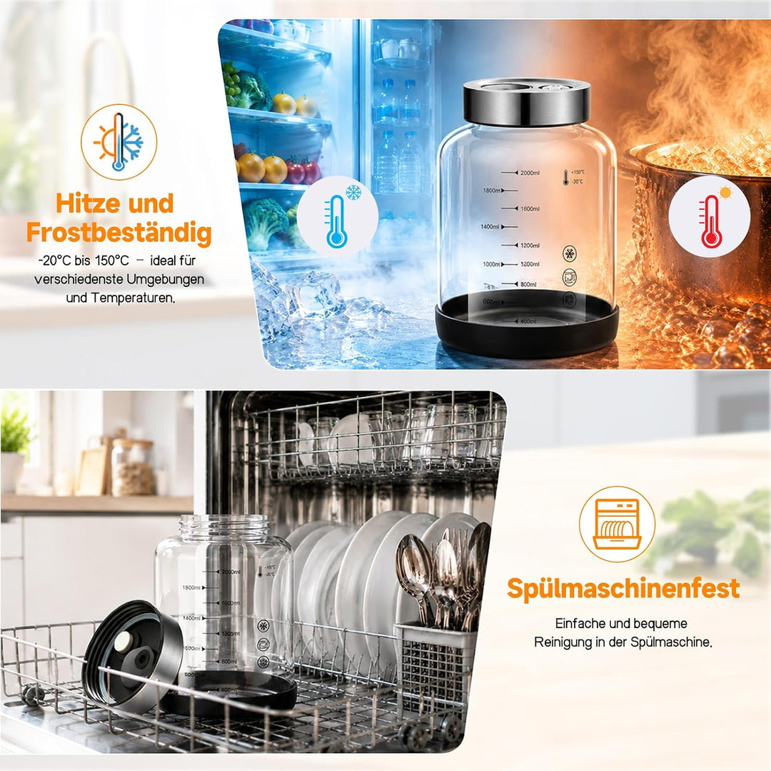 2L Fermentierglas mit Deckel, Kefir Glas Fermentiergläser mit Gärventil, BPA-freies, mit Präzisionsw