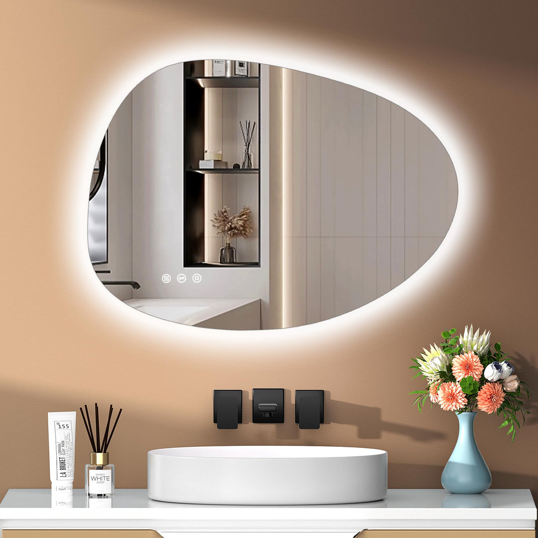 Asymmetrischer Spiegel mit LED-Beleuchtung, 83x60cm, ohne Rahmen, mit Touch-Schalter, Antibeschlag,