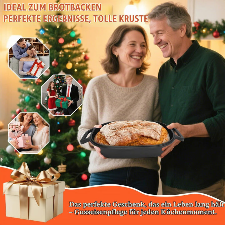 GFTIME Gusseisen Topf 40cm Brot Backen, Brotbackform mit Deckel - Robuste Brotbackform mit Deckel -