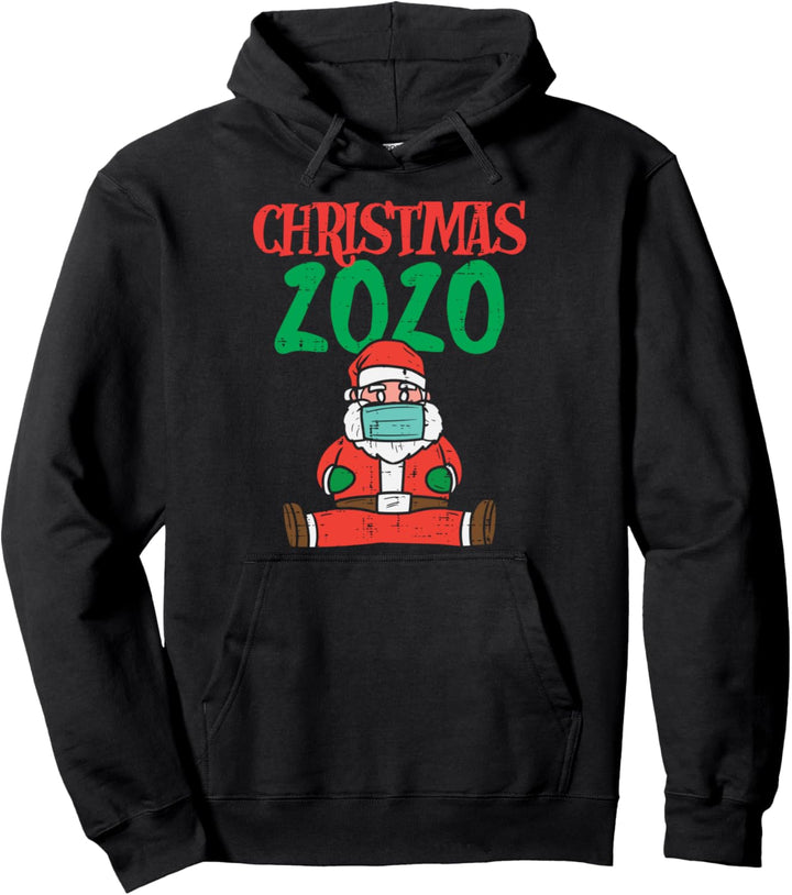 Christmas 2020 Santa In Mask Xmas Quarantine Pajamas Gift Pullover Hoodie