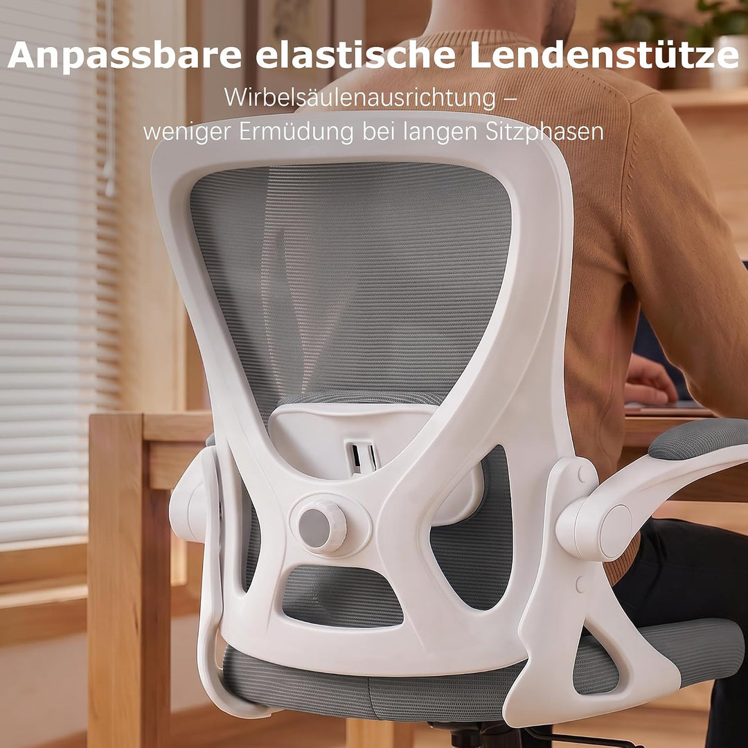 Ergonomischer Bürostuhl mit hochklappbaren Armlehnen, Grau, Grau