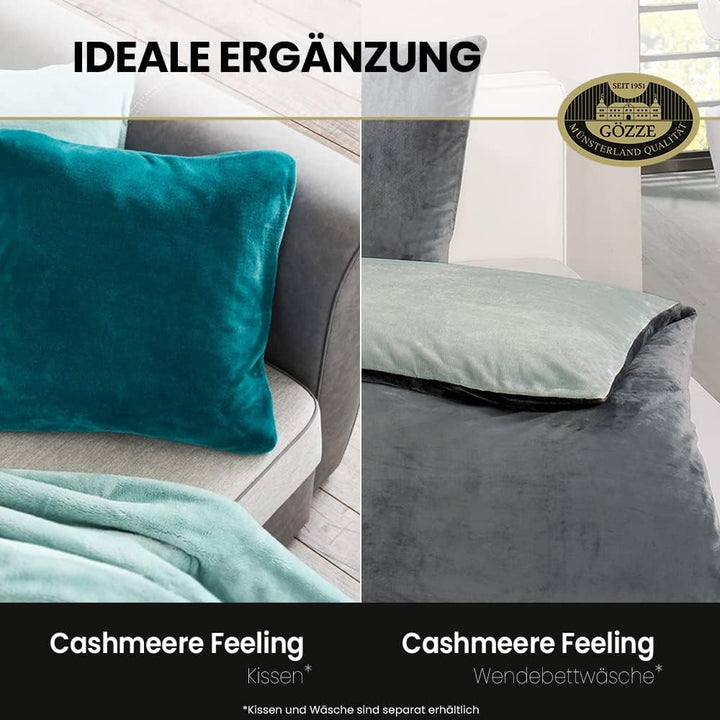 Gözze - Premium Cashmere-Feeling Wohn- und Kuscheldecke, 500 g/m², 220 x 240 cm - Blau Blau 220 x 24