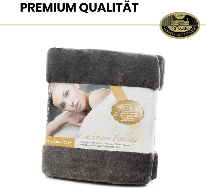 Gözze - Premium Cashmere-Feeling Wohn- und Kuscheldecke, 500 g/m², 130 x 170 cm - Anthrazit Anthrazi