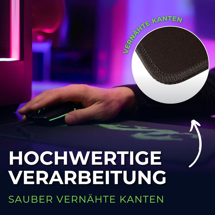 Silent Monsters Mauspad XXL 900 x 400 mm grosses Mousepad Totenkopf grün - Vernähter Rand, rutschfes