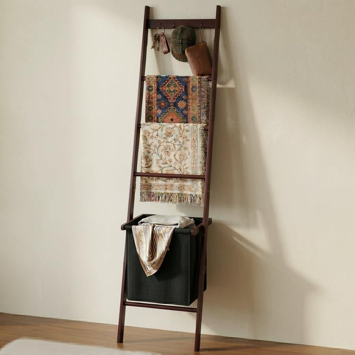 BAMBANG Deckenleiter mit Korb, 5-stufige Decken- und Steppdeckenhalterung Leiter Handtuchhalter mit