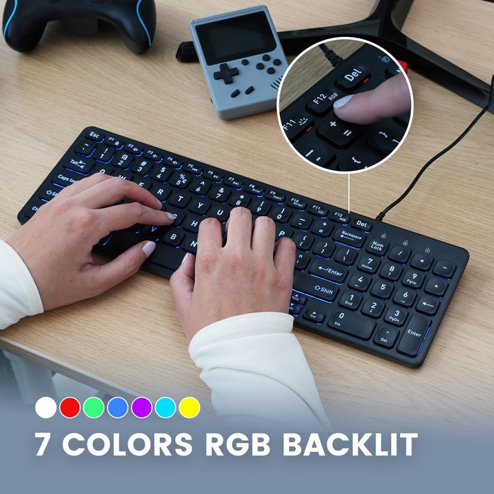 Perixx PERIBOARD-333B Wired Backlit USB Keyboard- X Type Scissor Keys - Compact 14.25x4.57 Inches -