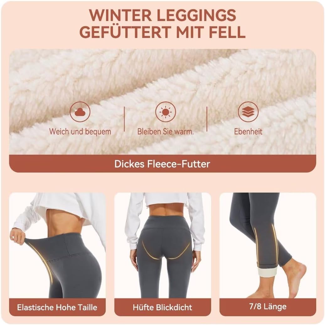 HLTPRO Thermo Leggings Damen Gefütterte Winter High Waist Thermohose Dicke Thermoleggings Warm Leggi
