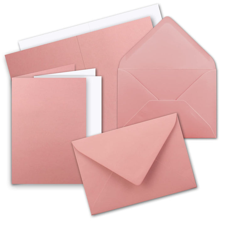 300x Faltkarten SET DIN A6/C6 mit Brief-Umschlägen in Altrosa - inklusive Einleger - 14,8 x 10,5 cm