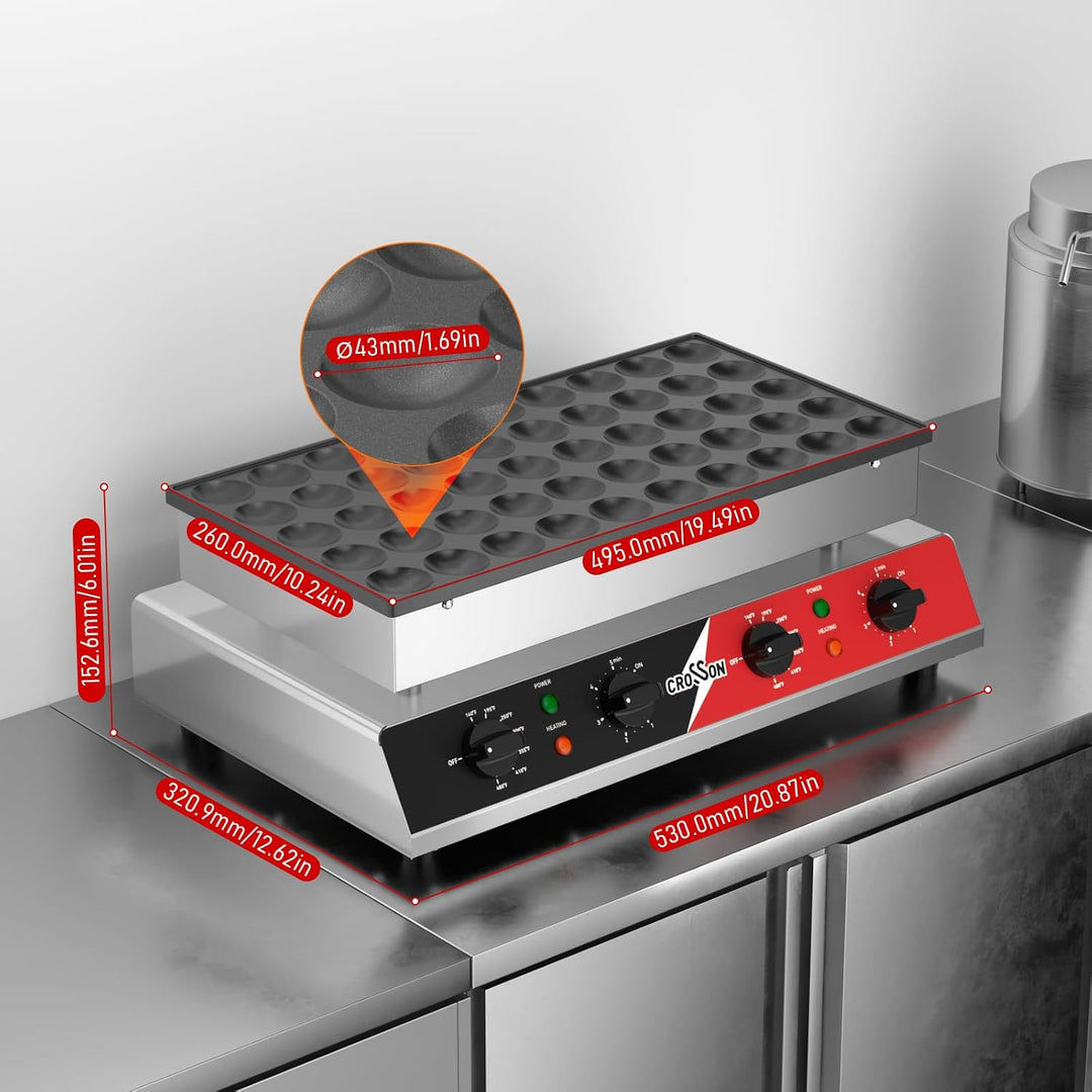 CROSSON 50 Loch Mini Pfannkuchenmaker Kommerzielle mit 43 mm Durchmesser,Poffertjes Maker Elektrisch