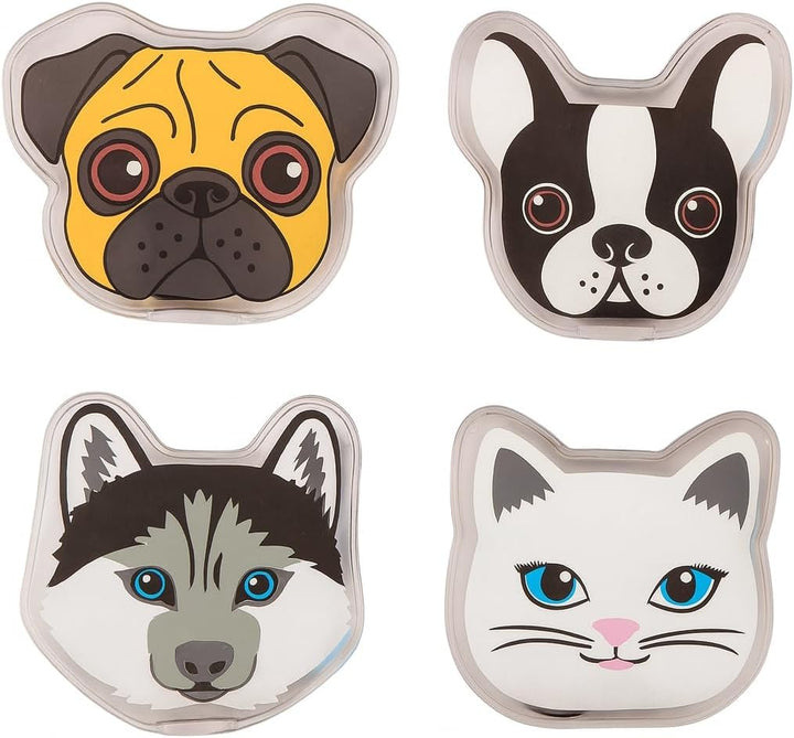 4X Taschenwärmer in 4 Hund &amp; Katze-Motiv - Handwärmer wiederverwendbar - Für Kinder - Wärmepads zum