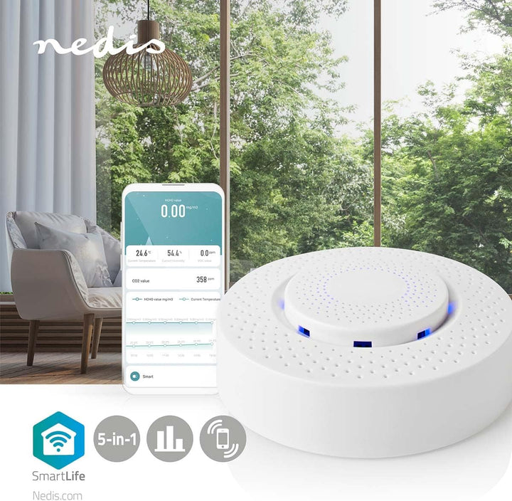 Nedis WIFISA10CWT SmartLife Luftqualitätsmonitor, Weiss