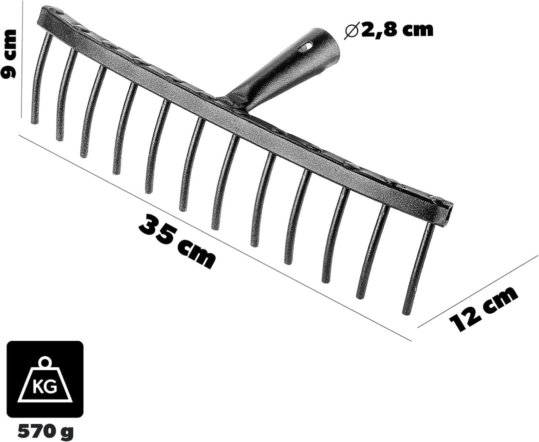 KADAX Gartenrechen aus Stahl, Steinrechen, Gartenharke ohne Stiel, Robuster Rechenkopf, Rechen für G