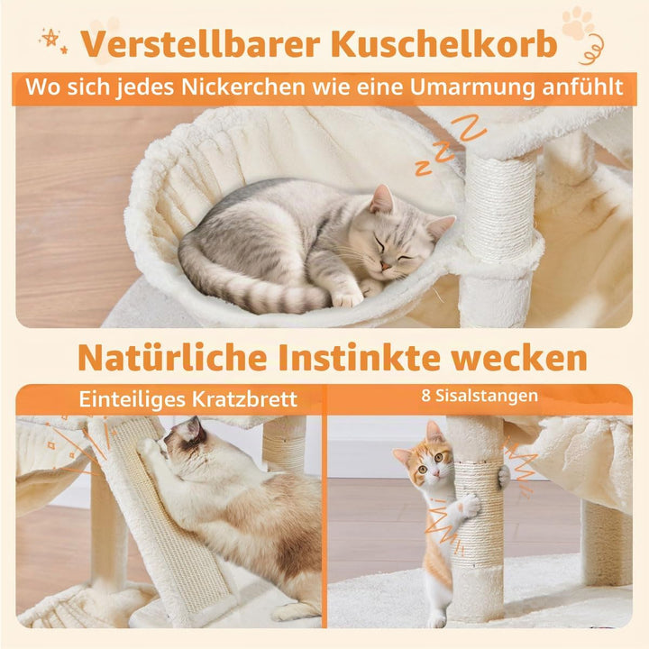 Taoqimiao 146CM Kratzbaum Gross, Katzenbaum Katzen Kratzbaum Grosse Katzen Stabil mit 2 Katzenhaus,