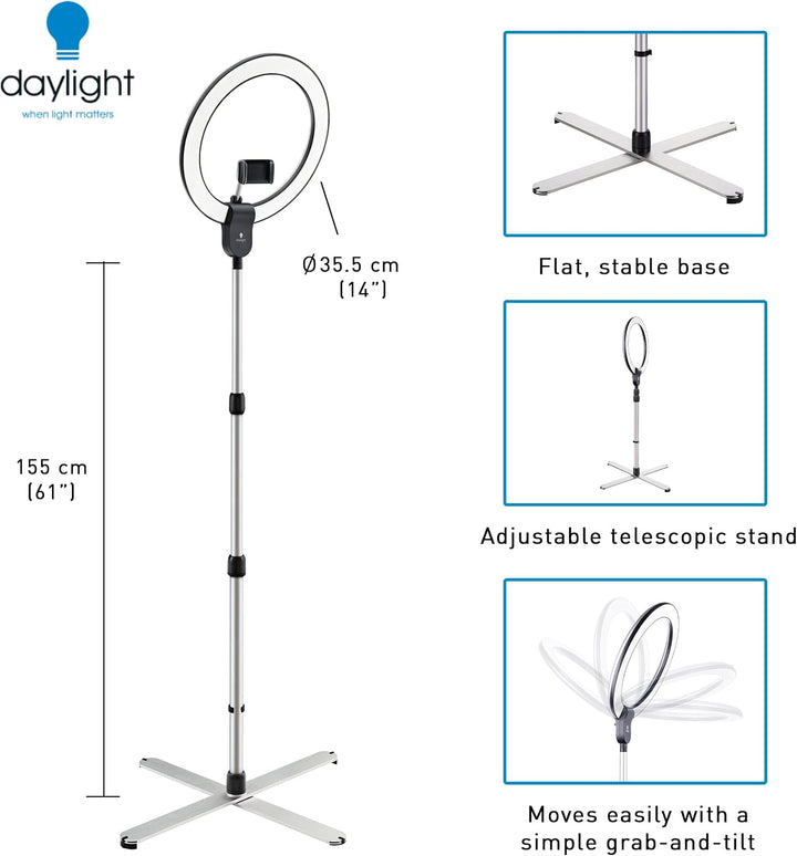 Aura Ringlampe – Ringlicht mit Ständer und Telefonhalterung – LED-Ringlicht für Influencer, Videokon