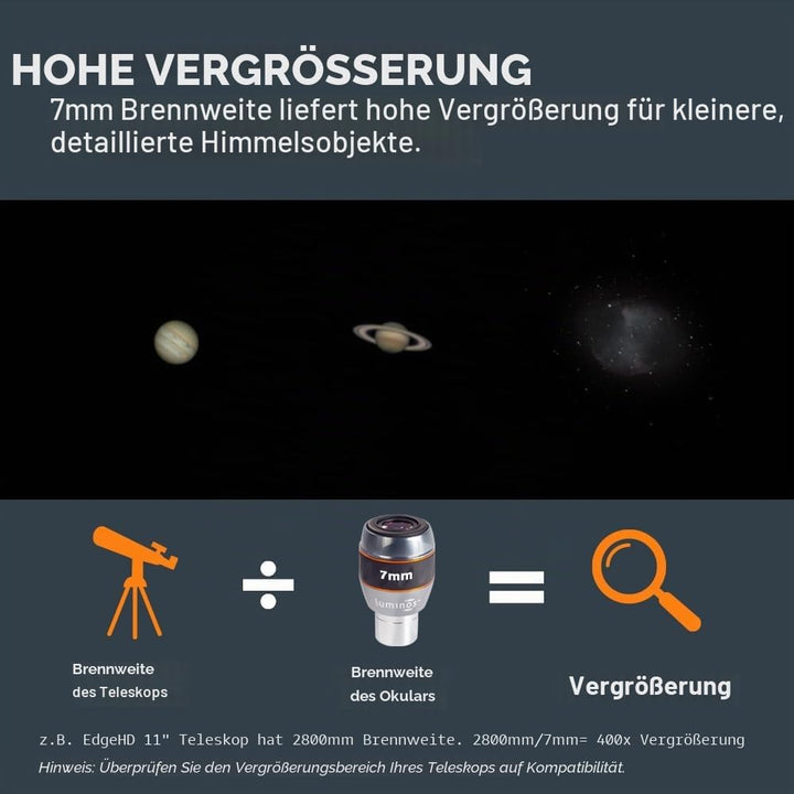 Celestron 93430 7 mm Luminos Okular, Schwarz/Silber Leuchtendes Okular - 7 mm, Leuchtendes Okular -
