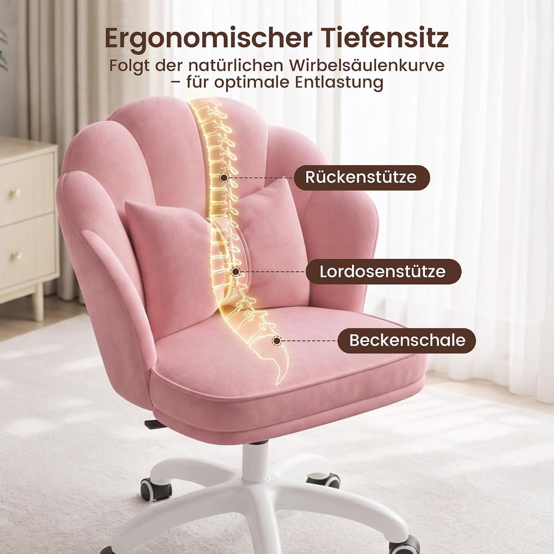 Hawthyhome Schminktisch Stuhl mit Samtbezug &amp; Kopfkissen, Rosa Abgerundet Rosa, Abgerundet Rosa