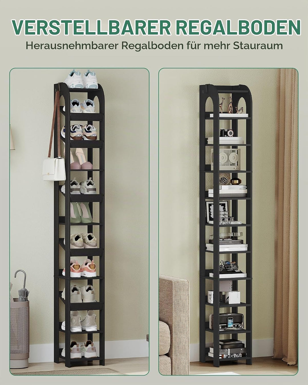 Hzuaneri Vertikales Schuhregal, 11 Ebenen Schmale Schuhregale, Holz-Schuh-Organizer für Schrank, Ein