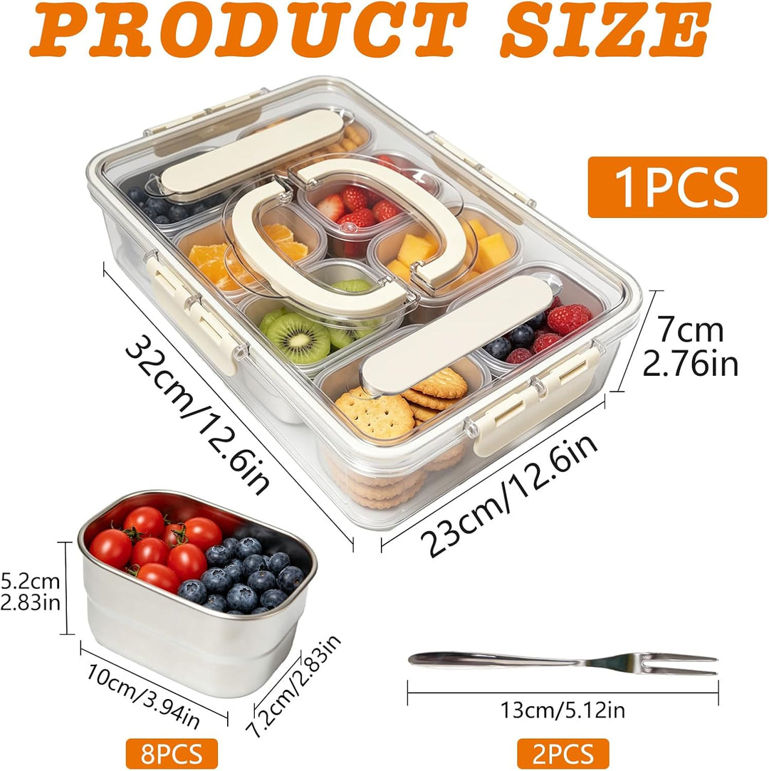 Snackbox Edelstahl mit 8 Fächern Snackteller mit Griff für Nüsse