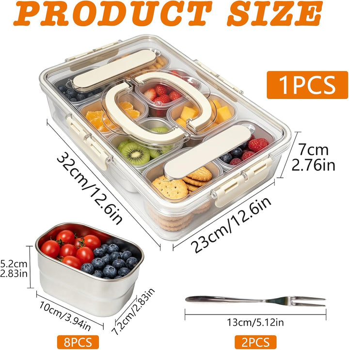 Snackbox Edelstahl mit 8 Fächern Snackteller mit Griff für Nüsse