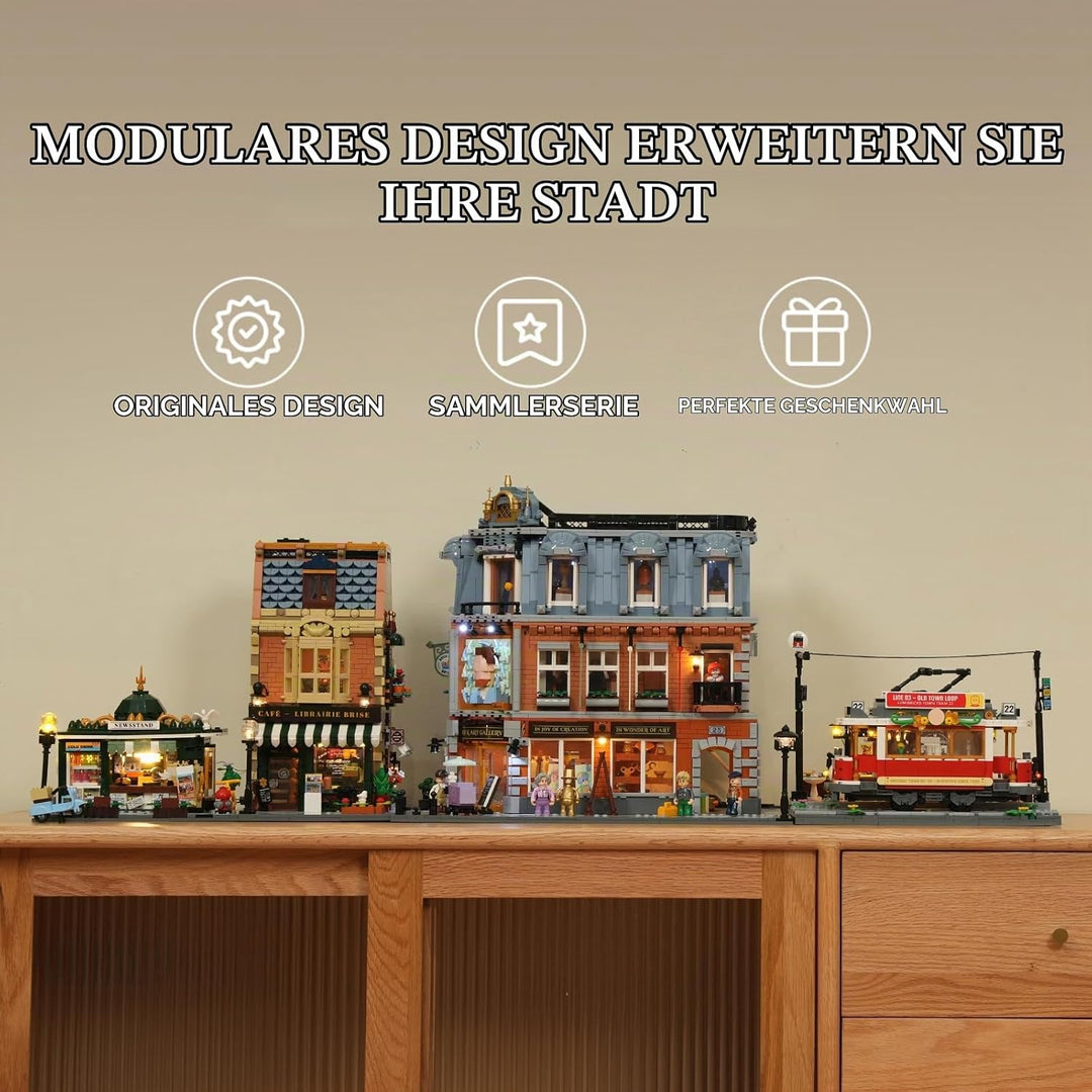 LUMIBRICKS Book Café Beleuchtetes Klemmbaustein-Set, 1707 Teile Modulares Café- und Buchladen-Modell
