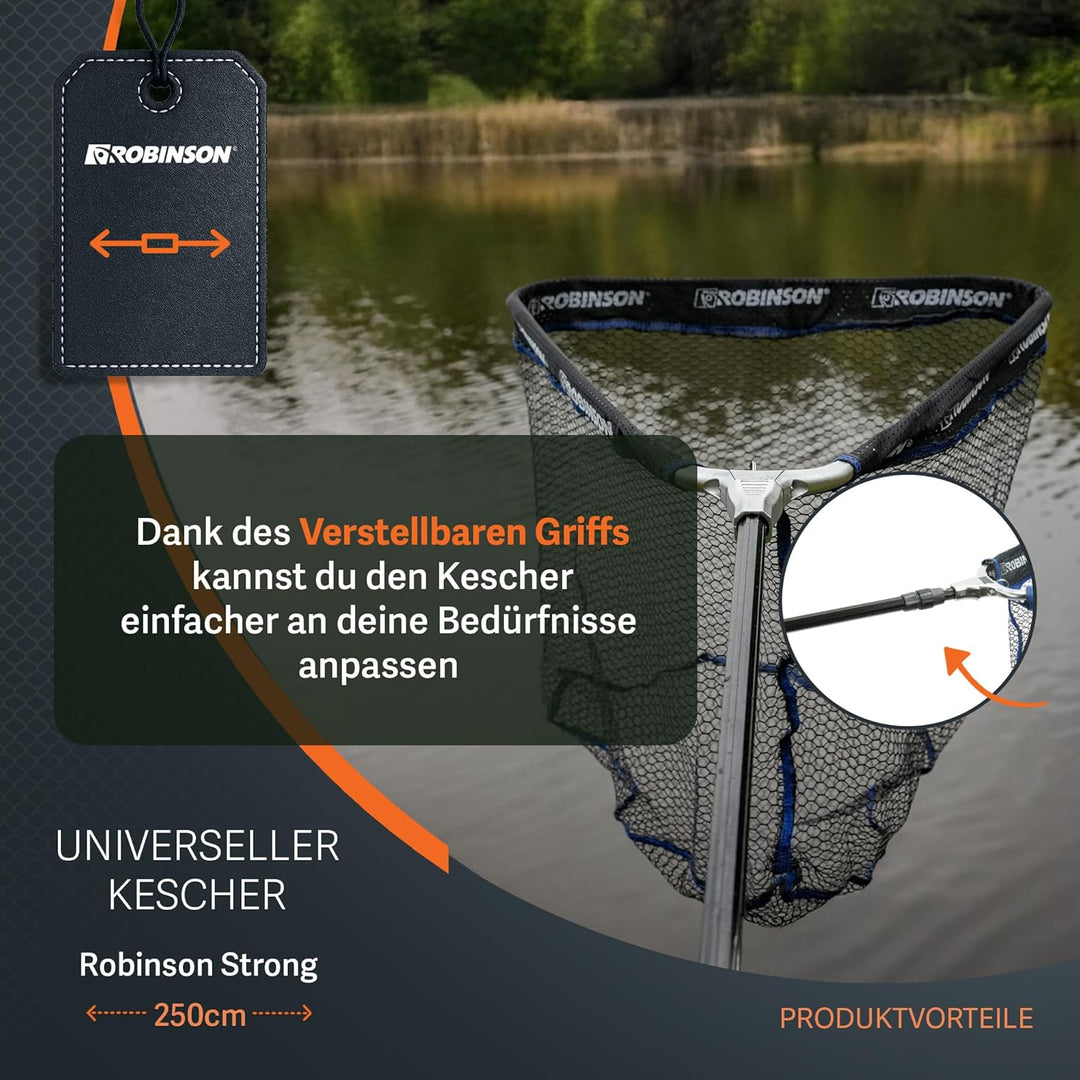 Robinson Gummierter Kescher | Teleskop Unterfangkescher mit Alurahmen 2,5m, 2,5m