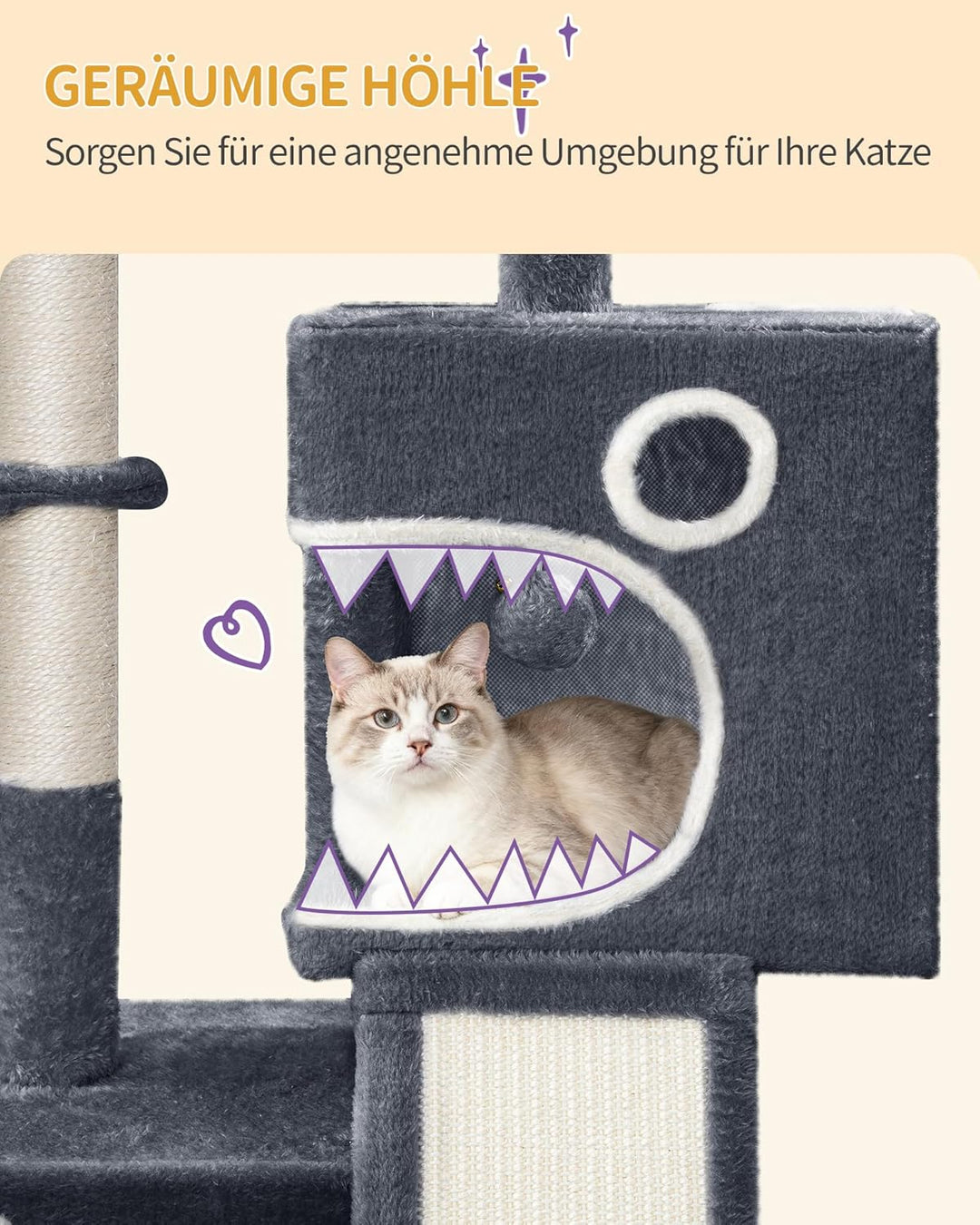 Hzuaneri Kratzbaum, 98 cm Kleiner Katzenbaum, Geräumiges und Stabile, mit Weiche Grosse Plattform, P