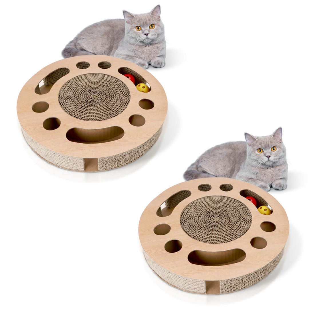 Nobleza 2 x Katzen kratzbrett mit Minze，Katzenspielzeug Interaktives mit 2 Klingelballs，3 in 1 Wellp