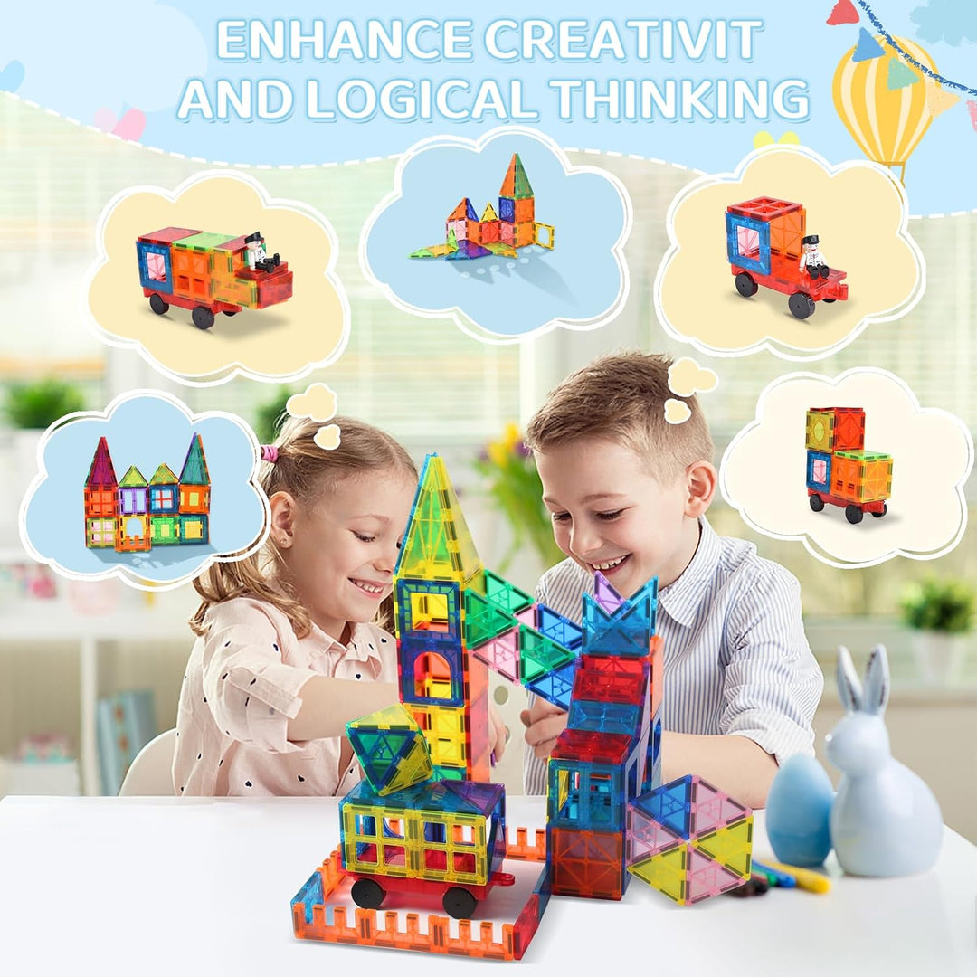 Magnetische Bausteine für Kinder, 100 Teile, 3D, Lernspiele, Geschenke für Kinder mit 1 Auto, magnet