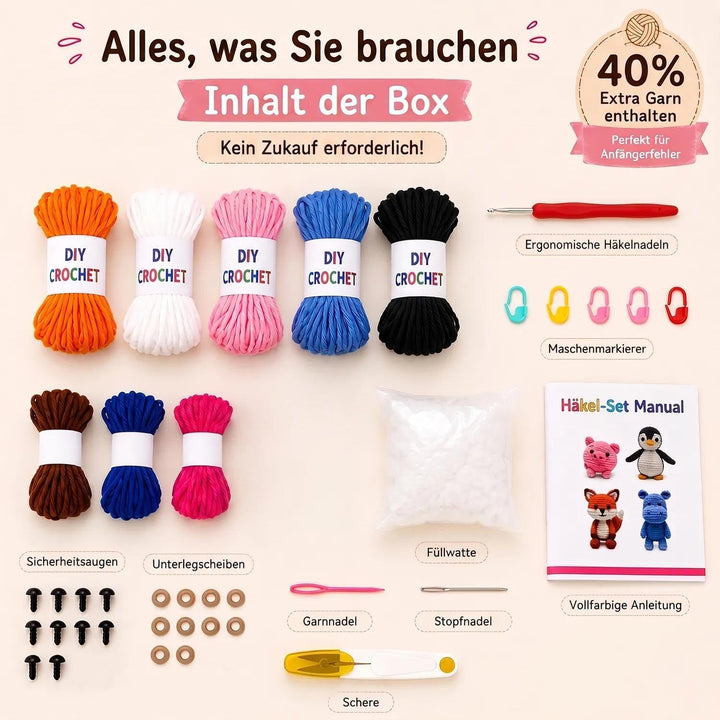VINTAGE EMBROIDERY V.E. Tier-Häkelset, Häkel-Starter-Set für Anfänger, Erwachsene, komplettes DIY-Hä