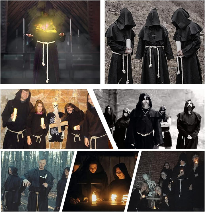 Wishstar Mönch Robe, XL Mittelalterliche Renaissance Robe, Kostüm Mönch mit Kapuze und Kordel, Schwa