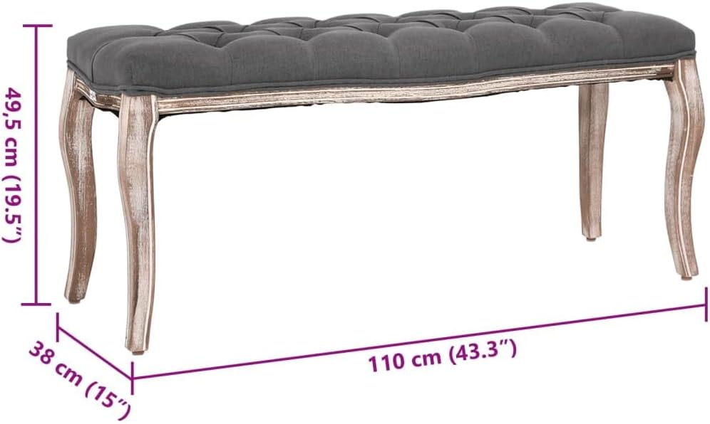 vidaXL Bank Leinen Massivholz 110x38x48 cm Dunkelgrau, Dunkelgrau