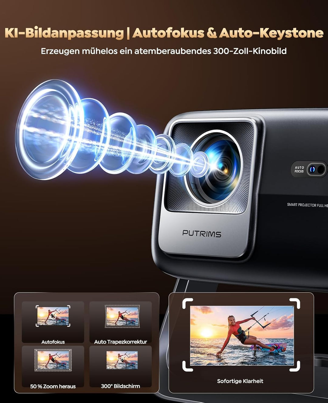 Smart Beamer【Google TV &amp; 30W Lautsprecher】Beamer 4K Heimkino Unterstützt Autofokus/6D Trapezkorrektu