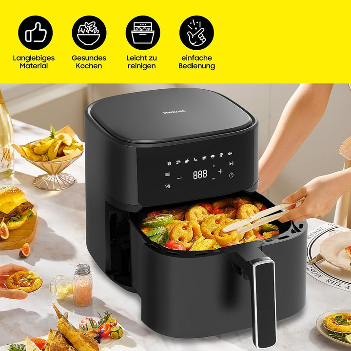 Heissluftfritteuse 6,5L XL, 1700W Airfryer mit 8 Programmen, LED Touch Display, 80–200 °C, Metall-In
