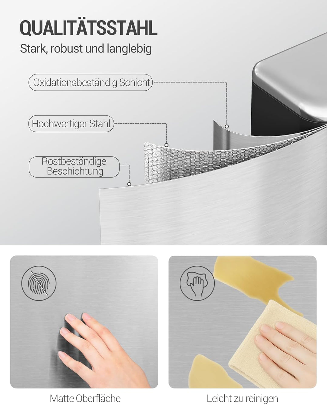 Hzuaneri Mülleimer Küche, 30L Abfalleimer mit Tretpedal, Tretmülleimer mit Softclose-Deckel und Inne