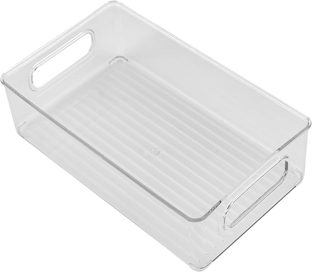 ZOENHOU 3 Stück Kühlschrank Organizer Stapelbare 25,5x15x7,6 cm, Kühlschrankbox mit Griff - Transpar