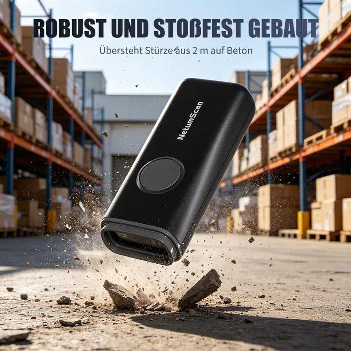NetumScan Bluetooth-1D/2D/QR Tragbar Barcodescanner mit Ladestation U820 Scannt Data Matrix/EAN, kom