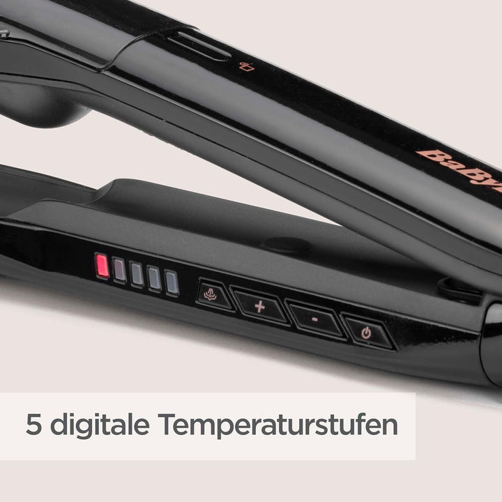 BaByliss Steam Smooth Haarglätter, Dampf-Haarstylinggerät, Schwarz