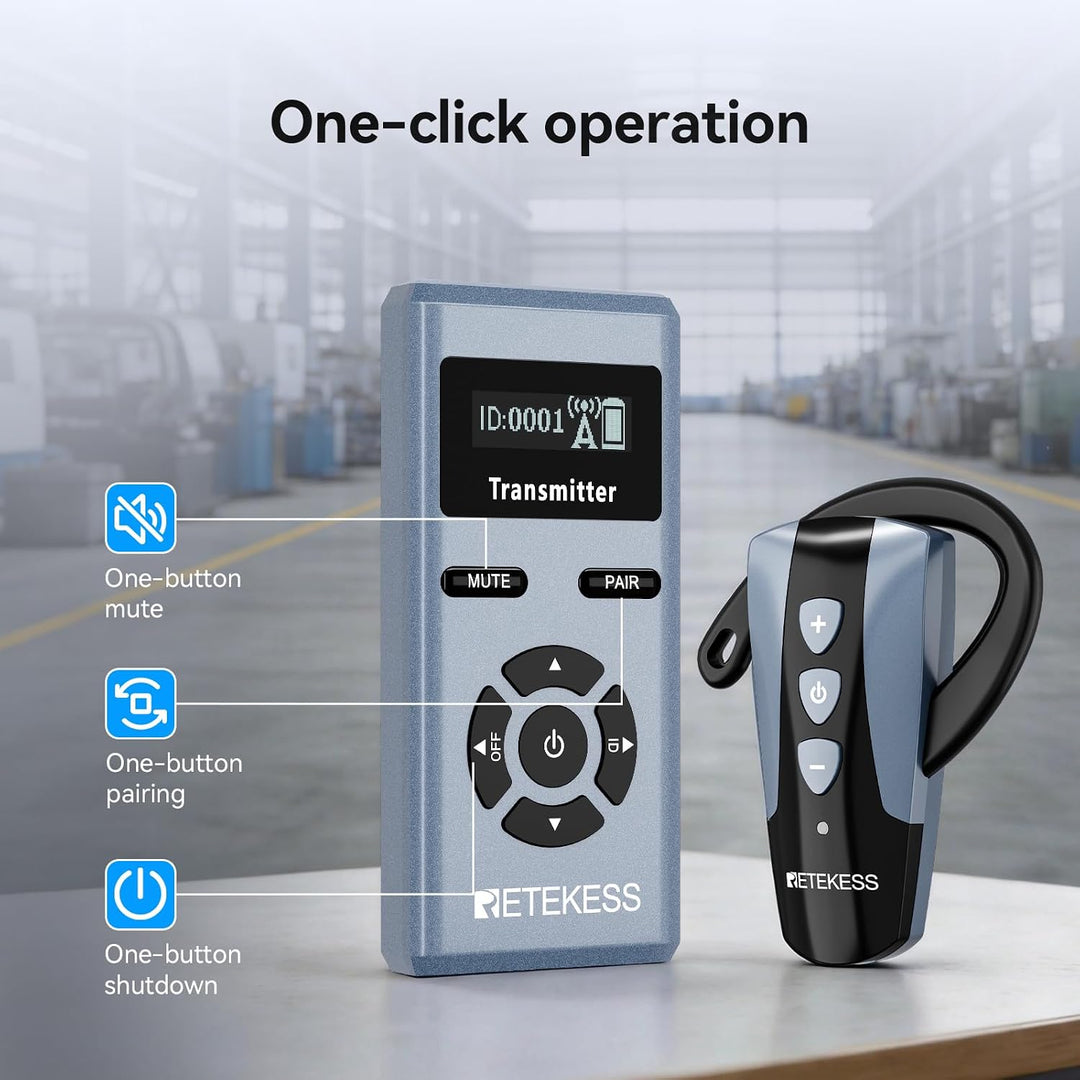 Retekess TT106S Wireless Tour Guide System, 2.4GHz, Angenehm zu Tragen, One-Touch-Bedienung, USB-Lad