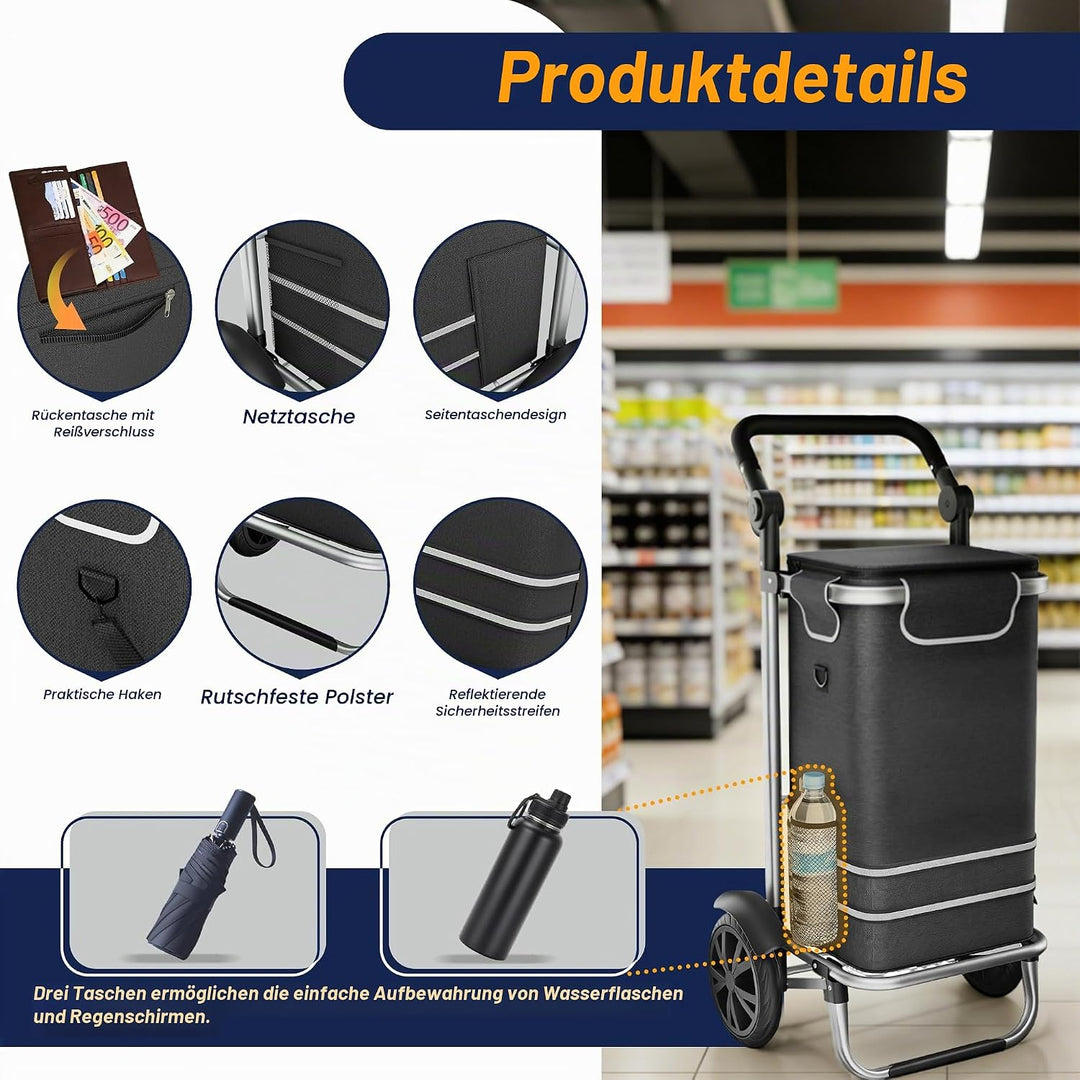 UISEBRT 3in1 Einkaufstrolley klappbar mit 56L gross Volumen,Multifunktionaler Einkaufsroller mit Küh