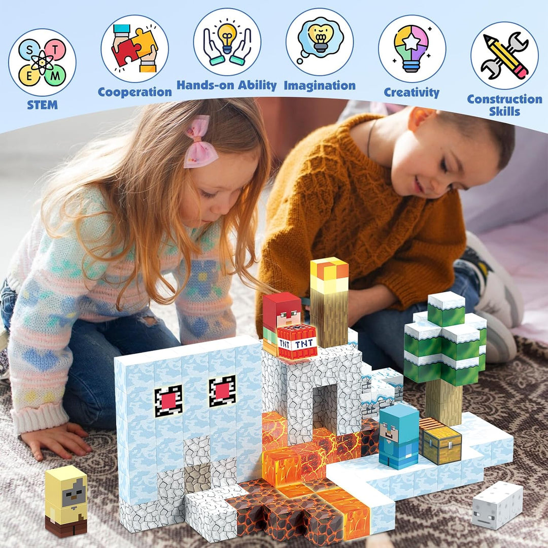 TUKIIE Magnetische Bausteine Eiswelt Edition 200 Stück 2.5 cm Magnetische Blöcke Kinderspielzeug für