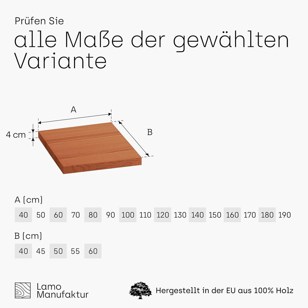 LAMO Manufaktur Waschtischplatte, Holzplatte Waschtisch, 50x60 cm (AxB), Dunkel, ohne Montageset, LW