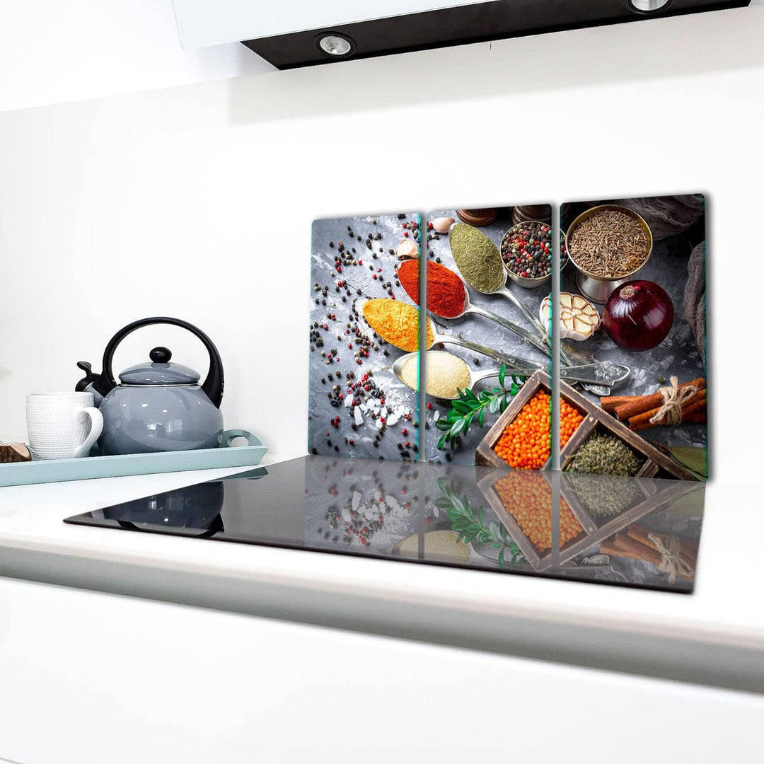 TMK ArtDeko Herdabdeckplatte 3 Teilig 3x30x52 cm - Spritzschutz Herdabdeckung – Herdschutz aus Siche